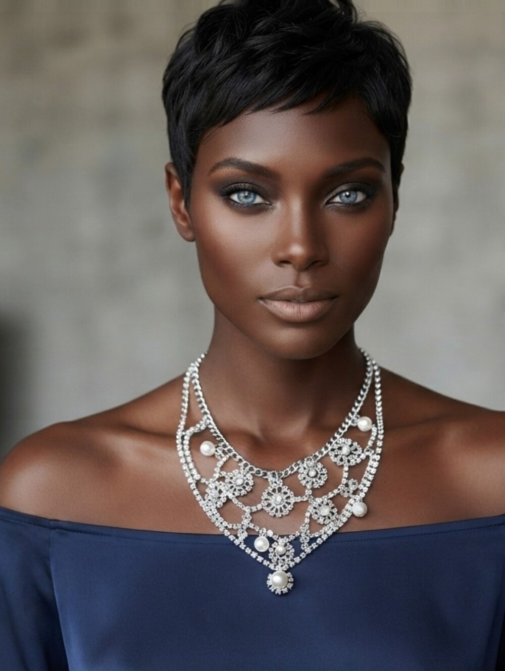Radiant Cascades: Faux Diamond & Pearl Victorian-Style Bib Necklace